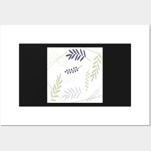 Neutral Leaf & Berry Print on White Background Home Decor & Gifts Wall Art by tamdevo1